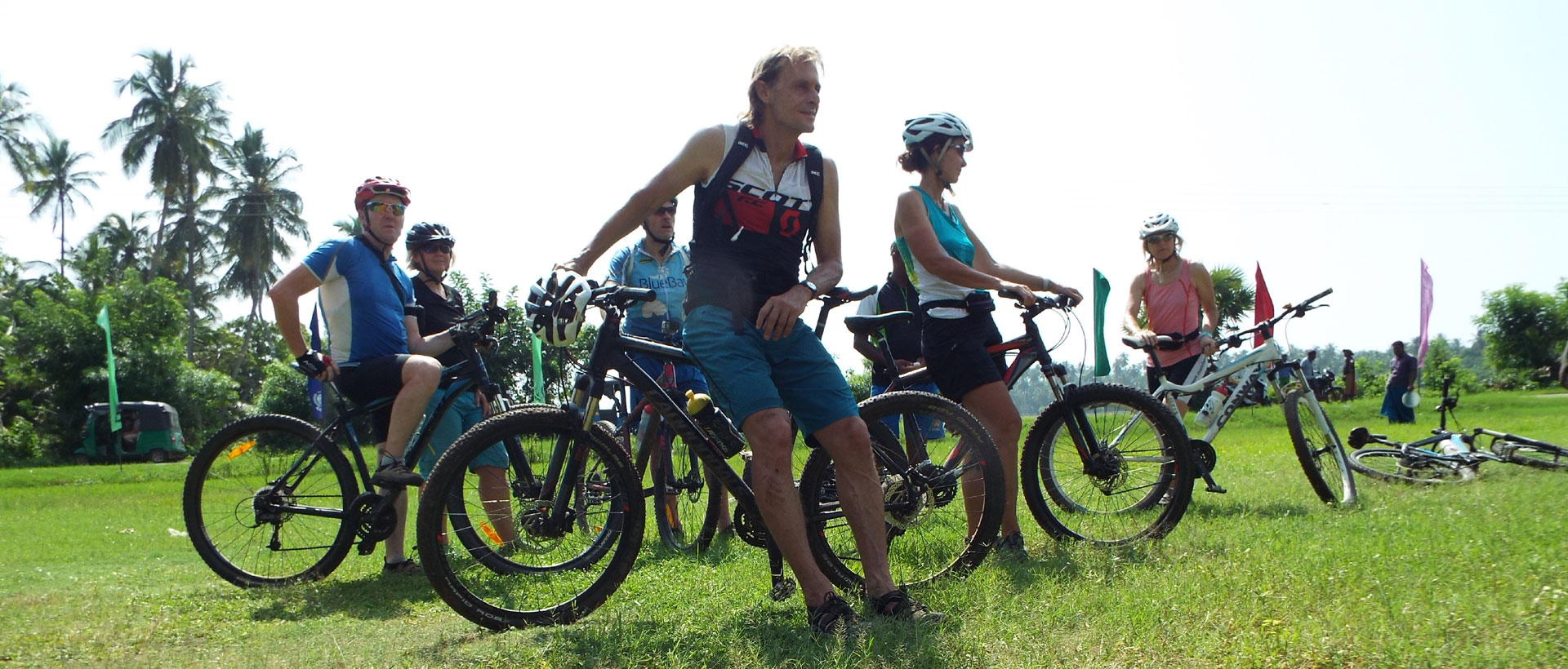 group of cyclist in Sri Lanka relax on their